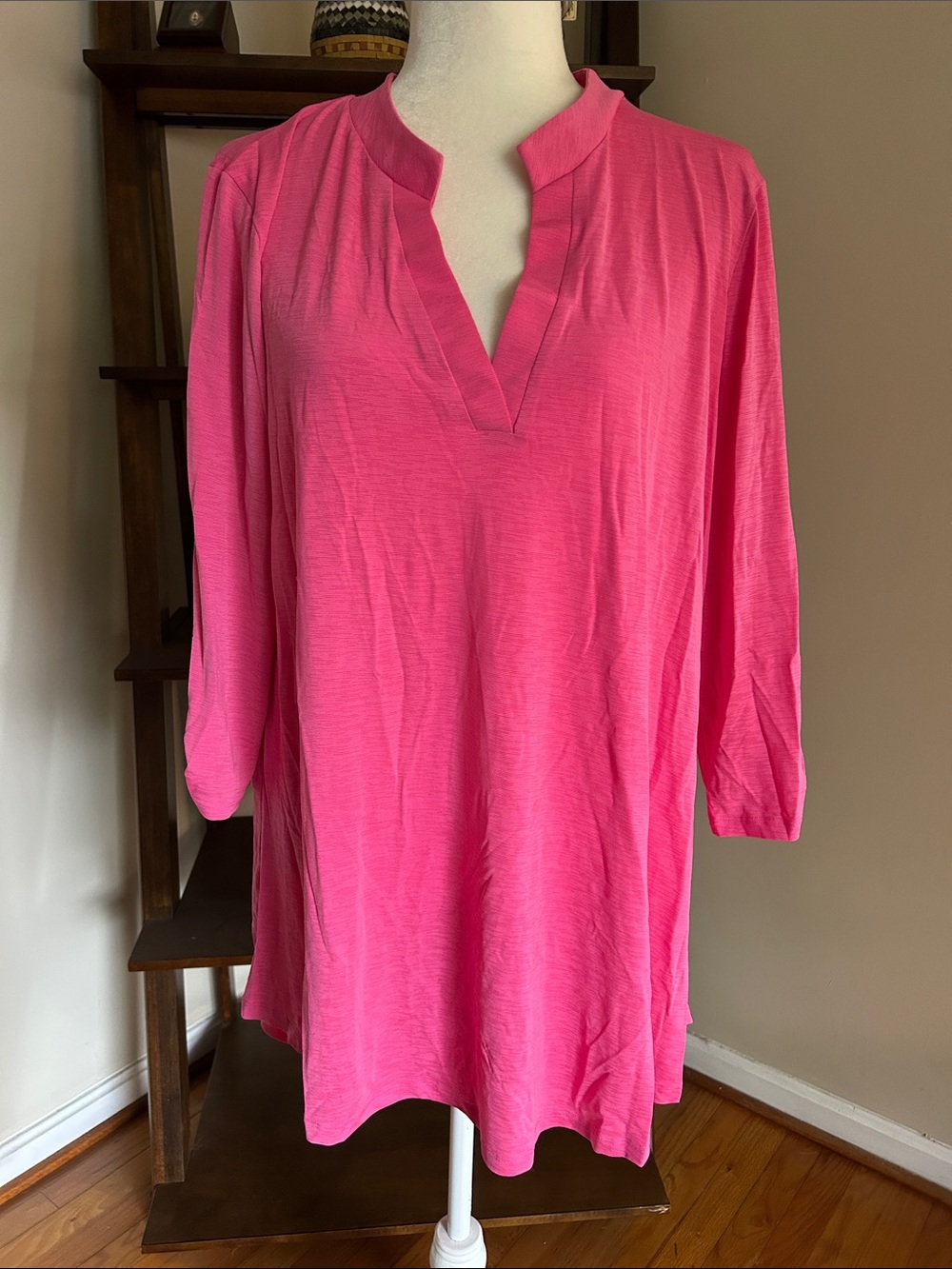 Women's Pink Split-Neck Tunic Top
